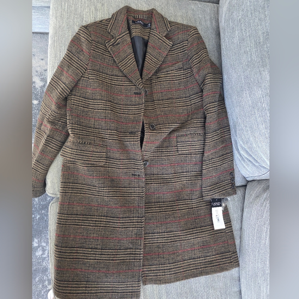 Ralph Lauren Women's Brown and Red Plaid Trench Coat